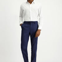 Medium Navy 7 Drop Super Slim Fit Extra Narrow Cut Elastic Waist Drawstring Patterned Lycra Classic Fabric Trousers