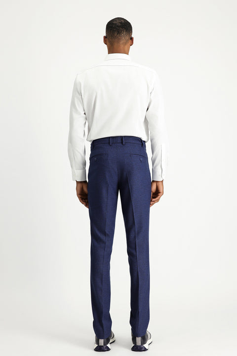 Medium Navy 7 Drop Super Slim Fit Extra Narrow Cut Elastic Waist Drawstring Patterned Lycra Classic Fabric Trousers
