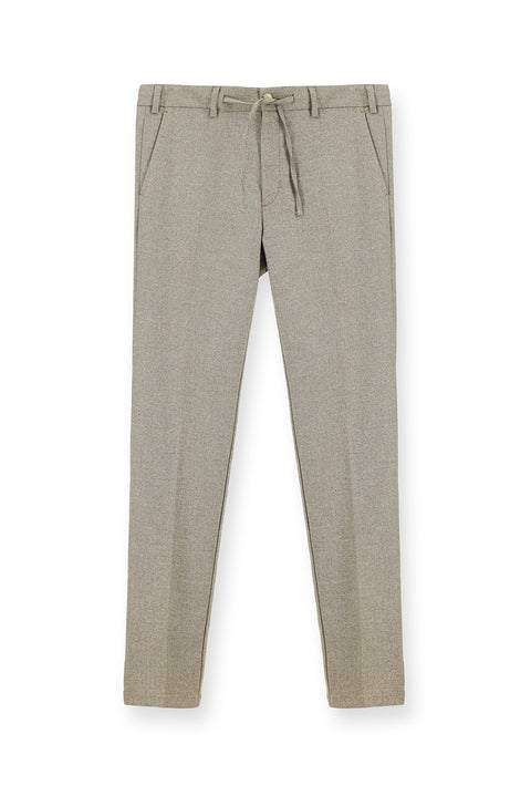Light Brown 7 Drop Super Slim Fit Extra Narrow Cut Elastic Waist Drawstring Patterned Lycra Classic Fabric Trousers