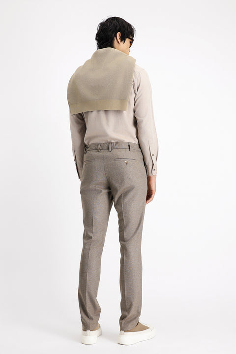Light Brown 7 Drop Super Slim Fit Extra Narrow Cut Elastic Waist Drawstring Patterned Lycra Classic Fabric Trousers