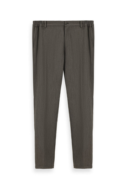 Dark Brown 7 Drop Super Slim Fit Extra Narrow Cut Elastic Waist Lycra Classic Fabric Trousers