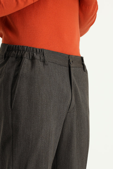 Dark Brown 7 Drop Super Slim Fit Extra Narrow Cut Elastic Waist Lycra Classic Fabric Trousers