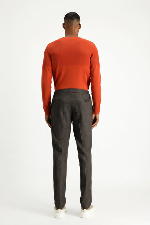 Dark Brown 7 Drop Super Slim Fit Extra Narrow Cut Elastic Waist Lycra Classic Fabric Trousers