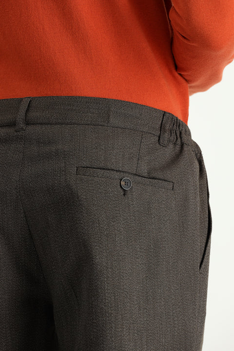 Dark Brown 7 Drop Super Slim Fit Extra Narrow Cut Elastic Waist Lycra Classic Fabric Trousers