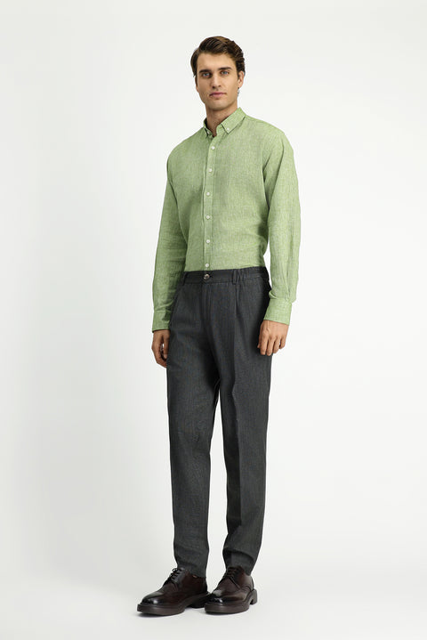 Dark Khaki 7 Drop Super Slim Fit Extra Narrow Cut Elastic Waist Lycra Classic Fabric Trousers