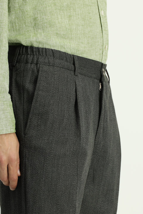 Dark Khaki 7 Drop Super Slim Fit Extra Narrow Cut Elastic Waist Lycra Classic Fabric Trousers