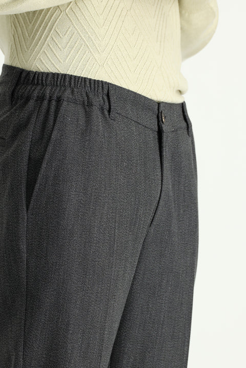 Dark Anthracite 7 Drop Super Slim Fit Extra Narrow Cut Elastic Waist Lycra Classic Fabric Trousers