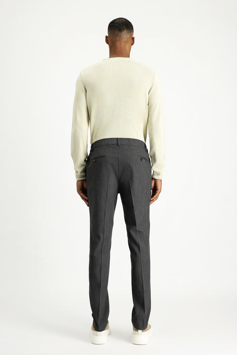 Dark Anthracite 7 Drop Super Slim Fit Extra Narrow Cut Elastic Waist Lycra Classic Fabric Trousers