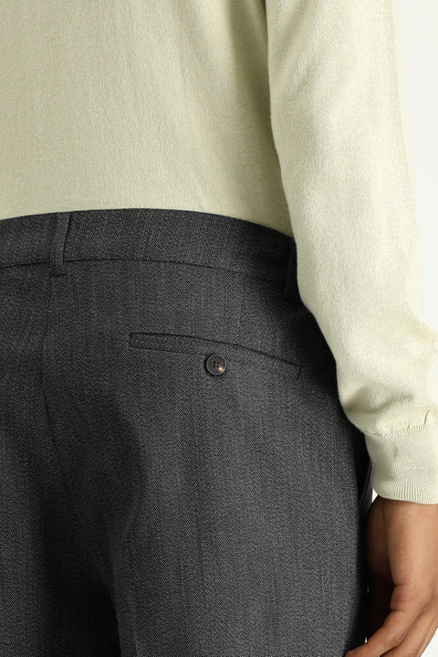 Dark Anthracite 7 Drop Super Slim Fit Extra Narrow Cut Elastic Waist Lycra Classic Fabric Trousers