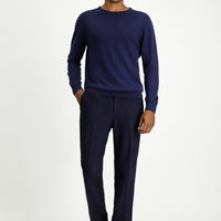 Dark Navy 7 Drop Super Slim Fit Extra Narrow Cut Lycra Elastic Waist Drawstring Classic Fabric Trousers