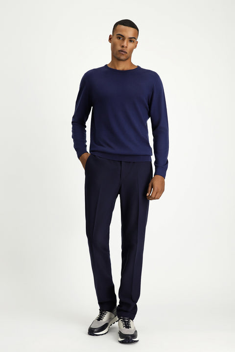 Dark Navy 7 Drop Super Slim Fit Extra Narrow Cut Lycra Elastic Waist Drawstring Classic Fabric Trousers