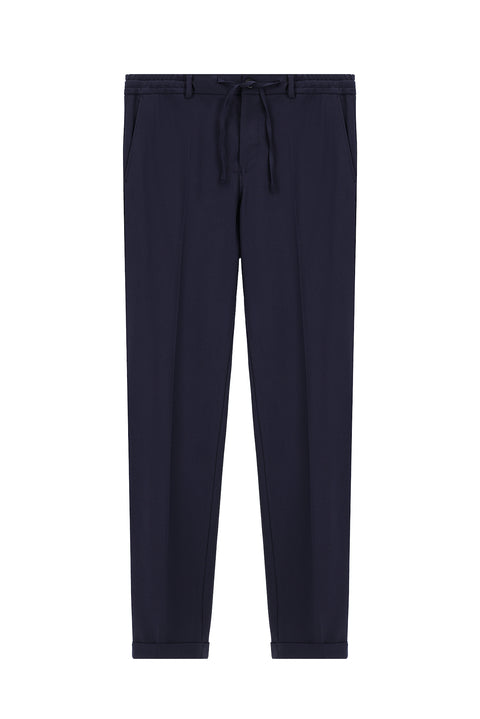 Dark Navy 7 Drop Super Slim Fit Extra Narrow Cut Lycra Elastic Waist Drawstring Classic Fabric Trousers