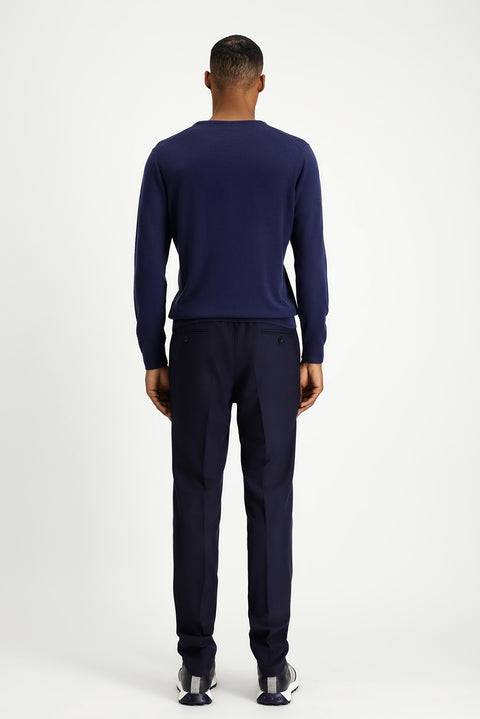 Dark Navy 7 Drop Super Slim Fit Extra Narrow Cut Lycra Elastic Waist Drawstring Classic Fabric Trousers