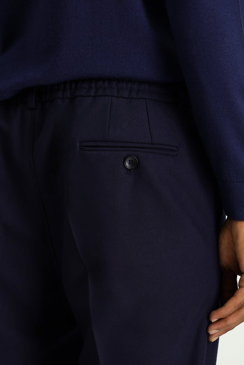 Dark Navy 7 Drop Super Slim Fit Extra Narrow Cut Lycra Elastic Waist Drawstring Classic Fabric Trousers