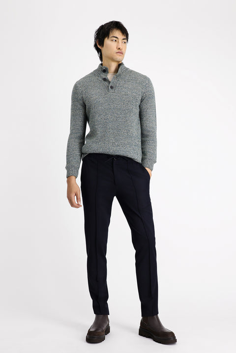 Dark Navy 7 Drop Slim Fit Classic Trousers with Elastic Waistband and Drawstring (Lycra)