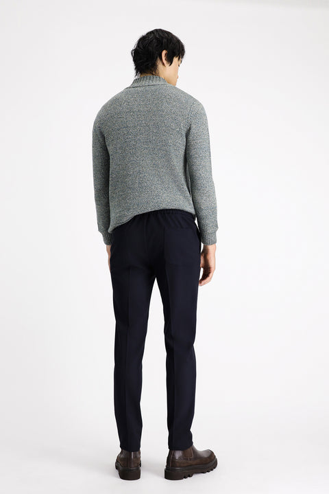Dark Navy 7 Drop Slim Fit Classic Trousers with Elastic Waistband and Drawstring (Lycra)