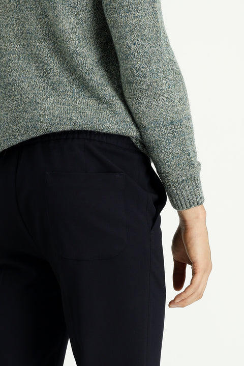 Dark Navy 7 Drop Slim Fit Classic Trousers with Elastic Waistband and Drawstring (Lycra)