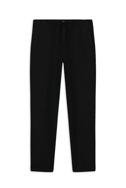 Siyah 7 Drop Slim Fit Dar Kesim Likralı Beli Lastikli İpli Klasik Kumaş Pantolon