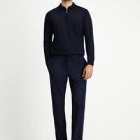 Dark Navy 7 Drop Slim Fit Narrow Cut Lycra Elastic Waist Drawstring Classic Fabric Trousers