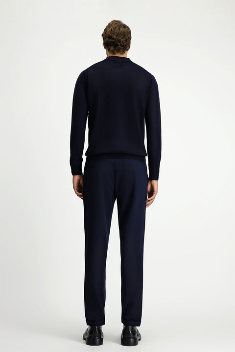Dark Navy 7 Drop Slim Fit Narrow Cut Lycra Elastic Waist Drawstring Classic Fabric Trousers