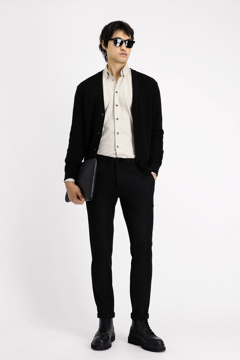 Black 6 Drop Regular Fit Standard Cut Elastic Waist Drawstring Lycra Classic Fabric Trousers