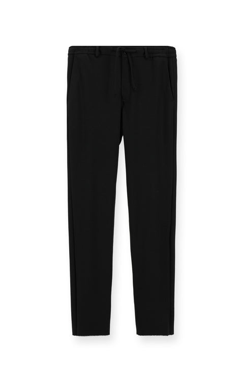 Black 6 Drop Regular Fit Standard Cut Elastic Waist Drawstring Lycra Classic Fabric Trousers