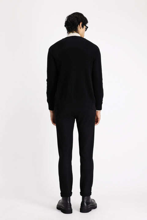 Black 7 Drop Slim Fit Narrow Cut Elastic Waist Drawstring Lycra Classic Fabric Trousers