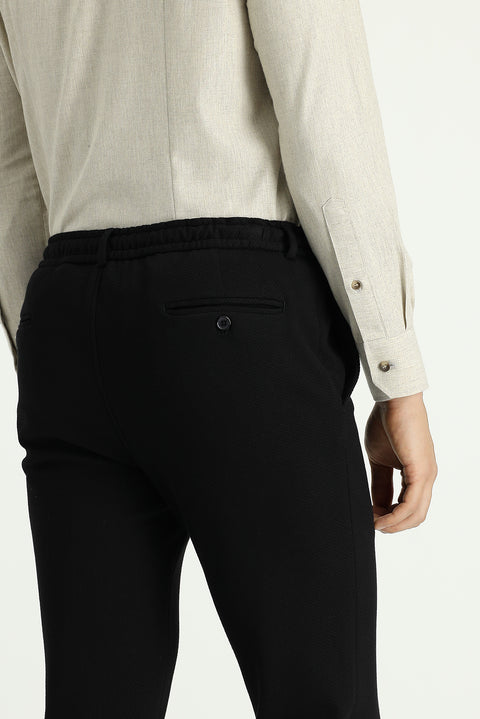 Black 6 Drop Regular Fit Standard Cut Elastic Waist Drawstring Lycra Classic Fabric Trousers
