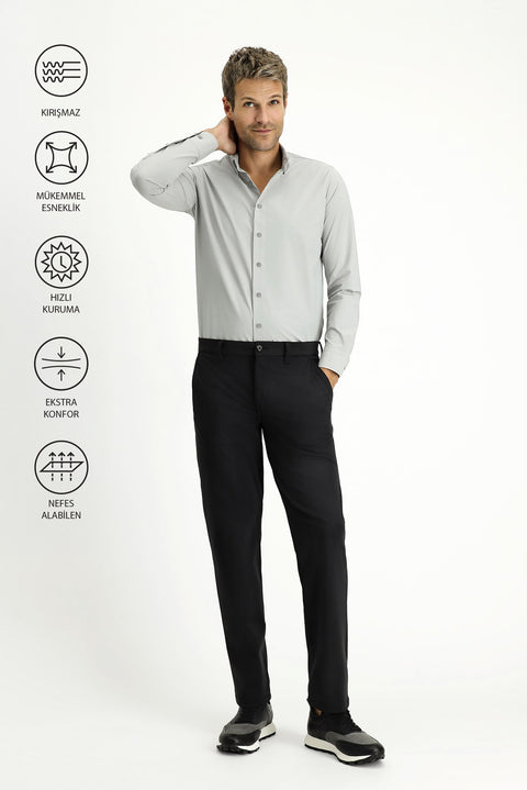 Black Techno-Line 7 Drop Slim Fit Narrow Cut Lycra Classic Fabric Trousers