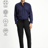 Black Techno-Line 7 Drop Slim Fit Narrow Cut Lycra Elastic Waist Drawstring Classic Fabric Trousers