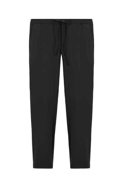 Black Techno-Line 7 Drop Slim Fit Narrow Cut Lycra Elastic Waist Drawstring Classic Fabric Trousers