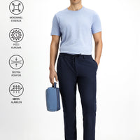 Dark Navy Techno-Line 7 Drop Super Slim Fit Extra Narrow Cut Lycra Elastic Waist Drawstring Classic Fabric Trousers