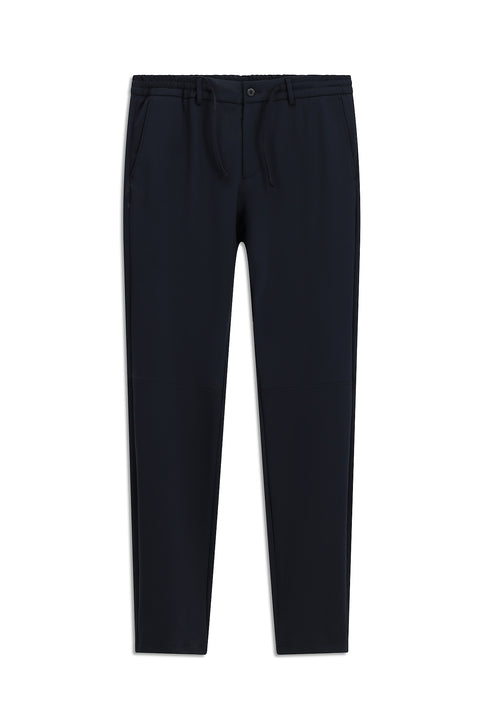 Dark Navy Techno-Line 7 Drop Super Slim Fit Extra Narrow Cut Lycra Elastic Waist Drawstring Classic Fabric Trousers