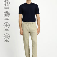 Medium Beige Techno-Line 7 Drop Super Slim Fit Extra Narrow Cut Lycra Elastic Waist Drawstring Classic Fabric Trousers
