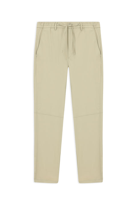 Medium Beige Techno-Line 7 Drop Super Slim Fit Extra Narrow Cut Lycra Elastic Waist Drawstring Classic Fabric Trousers