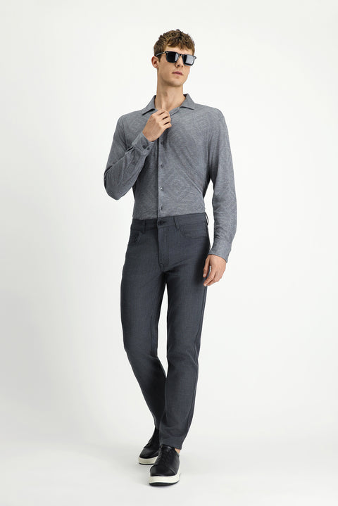 Medium Gray 7 Drop Slim Fit Narrow Cut Wool Fabric Trousers