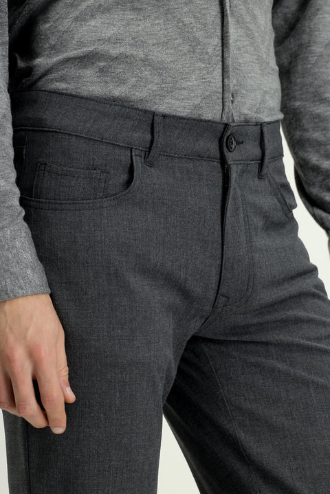 Medium Gray 7 Drop Slim Fit Narrow Cut Wool Fabric Trousers