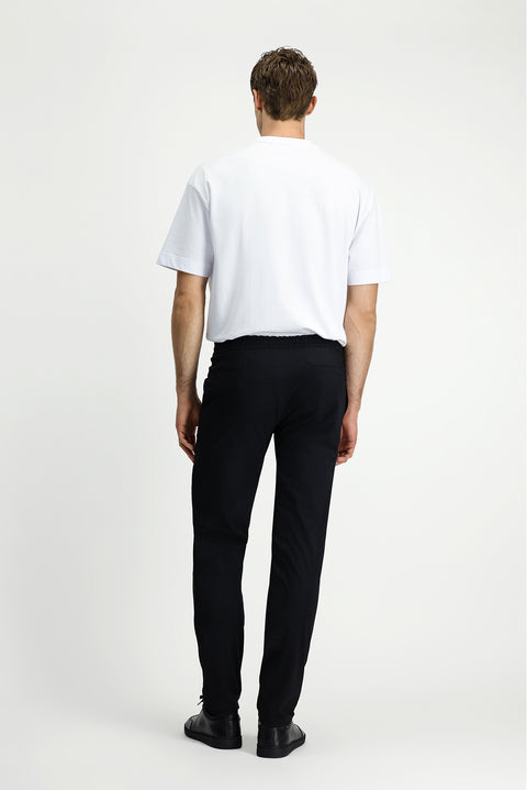Black 7 Drop Slim Fit Narrow Cut Classic Fabric Trousers with Elastic Waist Drawstring