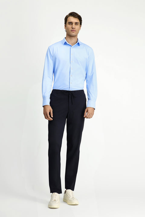 Dark Navy 7 Drop Slim Fit Classic Fabric Trousers with Elasticated Drawstring Waist