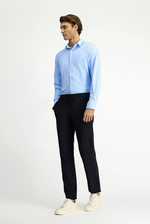 Dark Navy 7 Drop Slim Fit Classic Fabric Trousers with Elasticated Drawstring Waist
