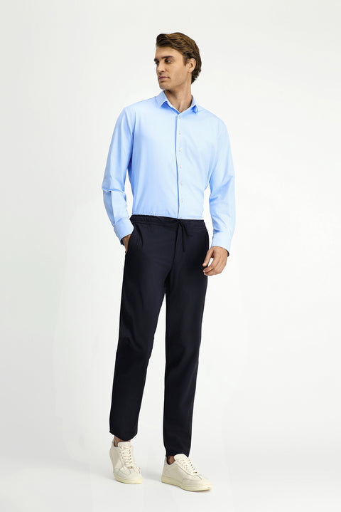 Dark Navy 7 Drop Slim Fit Classic Fabric Trousers with Elasticated Drawstring Waist