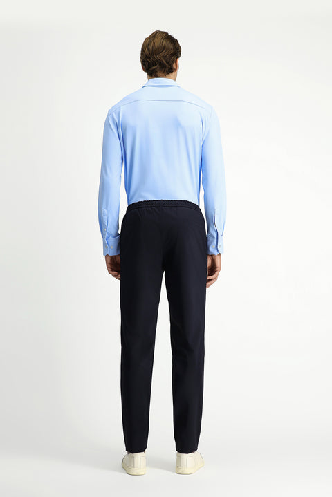 Dark Navy 7 Drop Slim Fit Classic Fabric Trousers with Elasticated Drawstring Waist