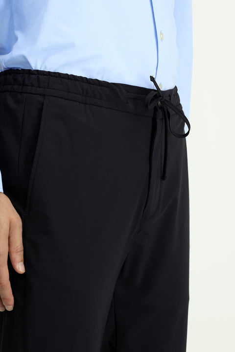 Dark Navy 7 Drop Slim Fit Classic Fabric Trousers with Elasticated Drawstring Waist