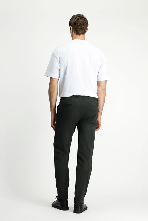 Military Khaki 7 Drop Slim Fit Narrow Cut Classic Fabric Trousers with Elastic Waist Drawstring