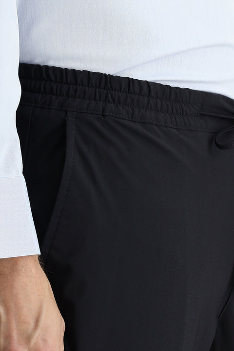 Dark Navy Techno-Line 7 Drop Super Slim Fit Extra Narrow Cut Elastic Waist Drawstring Lycra Classic Fabric Trousers