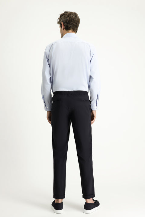 Dark Navy Techno-Line 7 Drop Super Slim Fit Extra Narrow Cut Elastic Waist Drawstring Lycra Classic Fabric Trousers