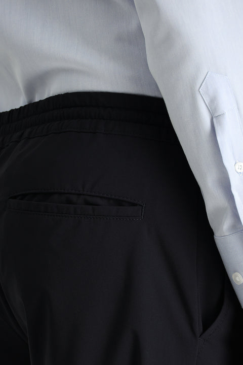 Dark Navy Techno-Line 7 Drop Super Slim Fit Extra Narrow Cut Elastic Waist Drawstring Lycra Classic Fabric Trousers