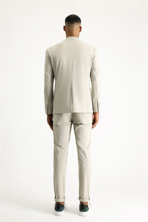 Light Beige Techno-Line 7 Drop Super Slim Fit Extra Narrow Cut Elastic Waist Drawstring Lycra Classic Fabric Trousers