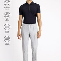 Light Grey Techno-Line 7 Drop Super Slim Fit Extra Narrow Cut Lycra Elastic Waist Drawstring Classic Fabric Trousers