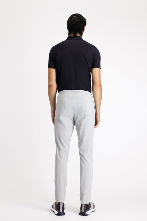 Light Grey Techno-Line 7 Drop Super Slim Fit Extra Narrow Cut Lycra Elastic Waist Drawstring Classic Fabric Trousers